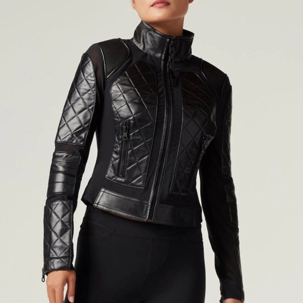Blanc Noir Black Genuine Leather and Mesh Moto Jacket Small EUC